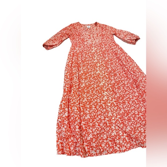 The Nines by Hatch Orange Floral Maternity Maxi Dress Puff Sleeve Size Small - Picture 5 of 9